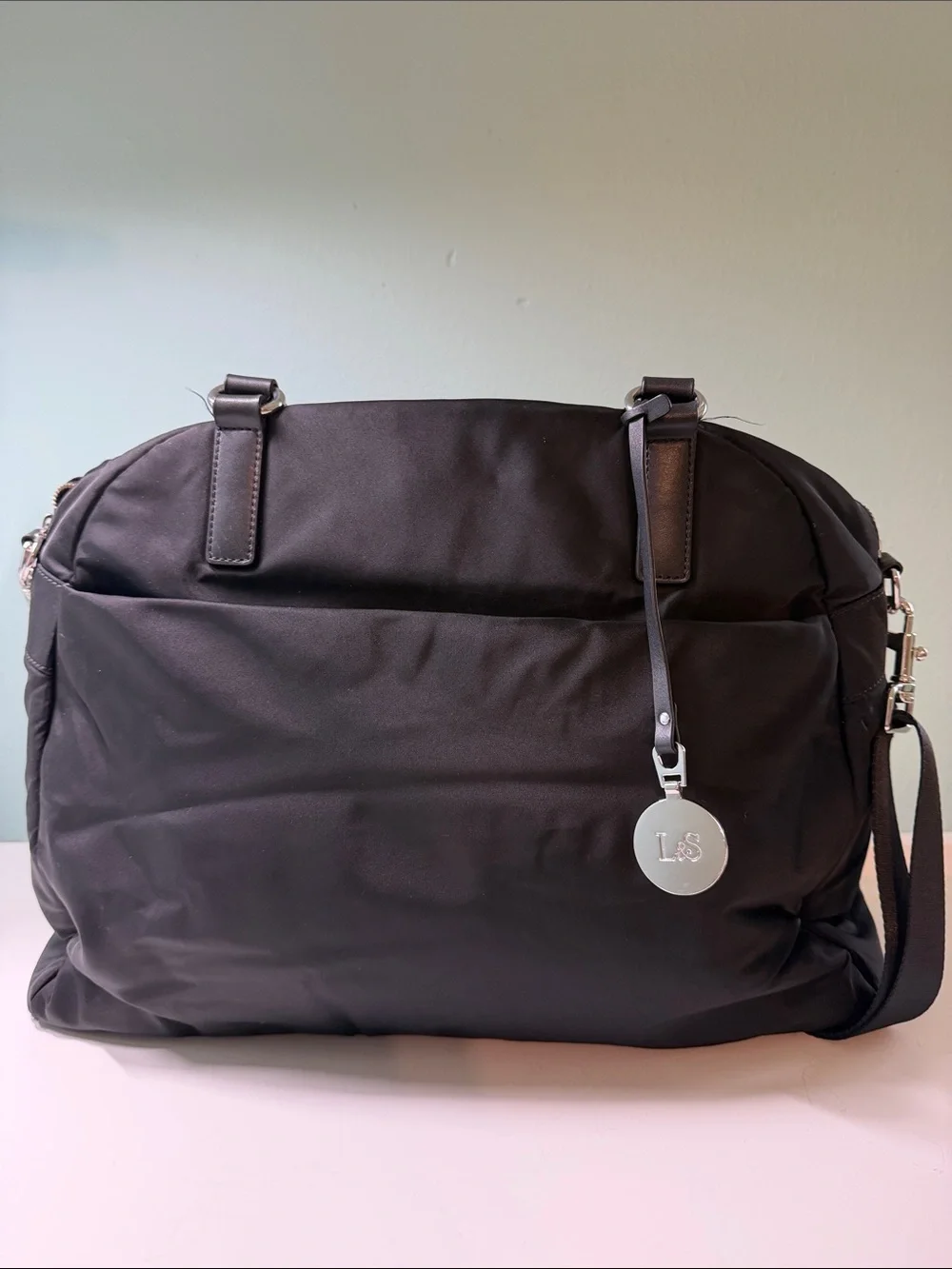 Lo & Sons OG Black Nylon Laptop Tote with Silver Medallion